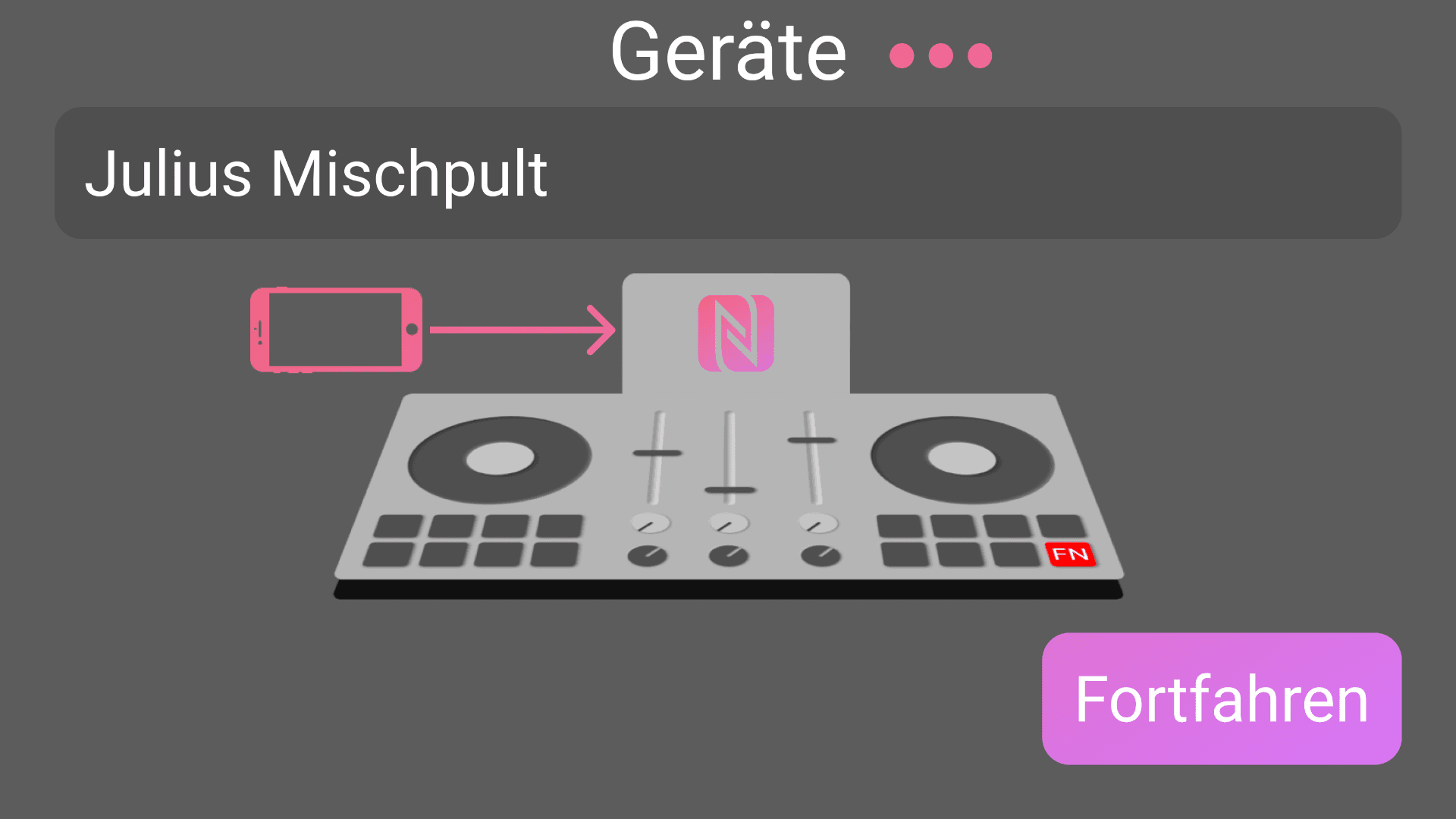 smartphone screen showing a dj device overview